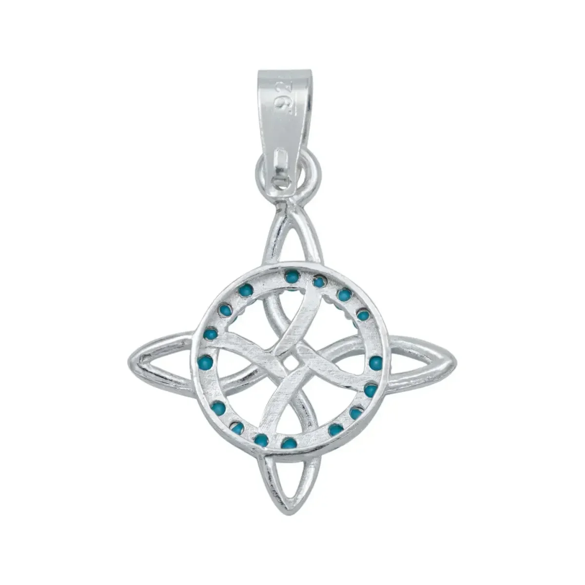 Collar Plata 925 Nudo Bruja Zirconia Turquesa con Cadena Figaro - Imagen 4