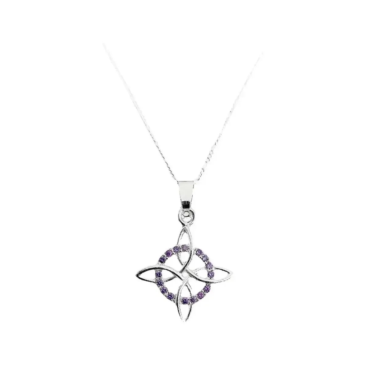 Collar Plata .925 Nudo Bruja original, Zirconia Violeta, joyería mística mexicana, amuleto ancestral de protección, dije esot