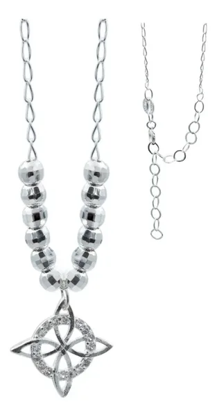 Collar Plata 925 Nudo de Bruja Bolita Diamantada con Zirconia - Imagen 1