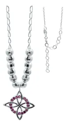 Collar Plata 925 Nudo de Bruja Bolita Diamantada Zirconia Fucsia - Imagen 1