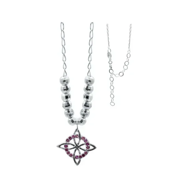 Collar Plata 925 Nudo de Bruja Bolita Diamantada Zirconia Fucsia - Imagen 1