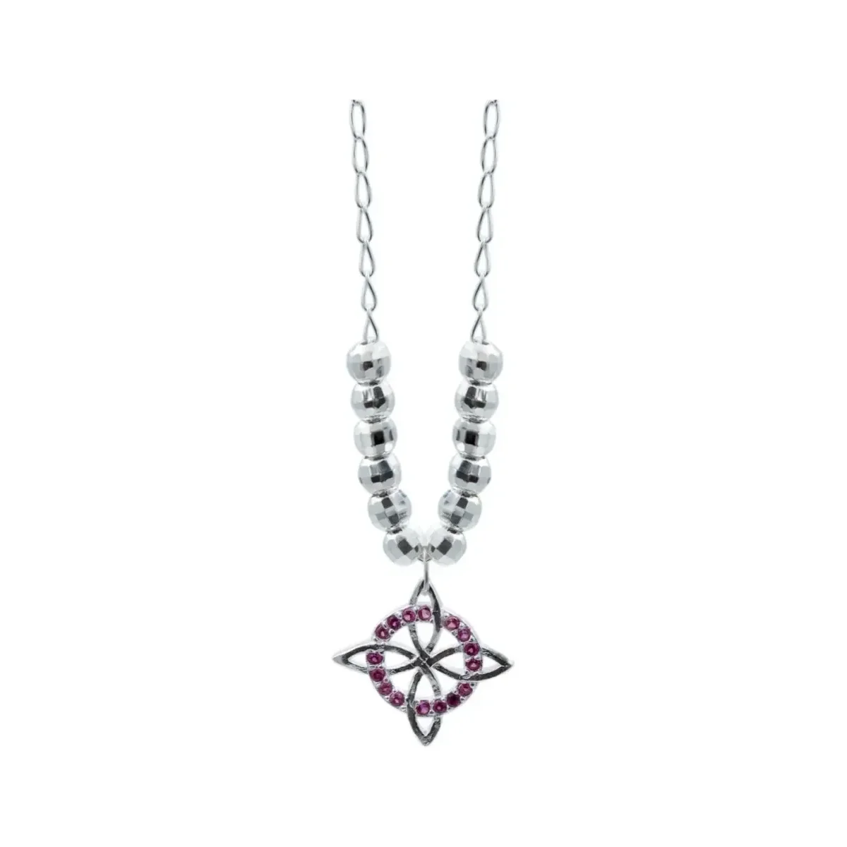 Collar Plata 925 Nudo de Bruja Bolita Diamantada Zirconia Fucsia - Imagen 2