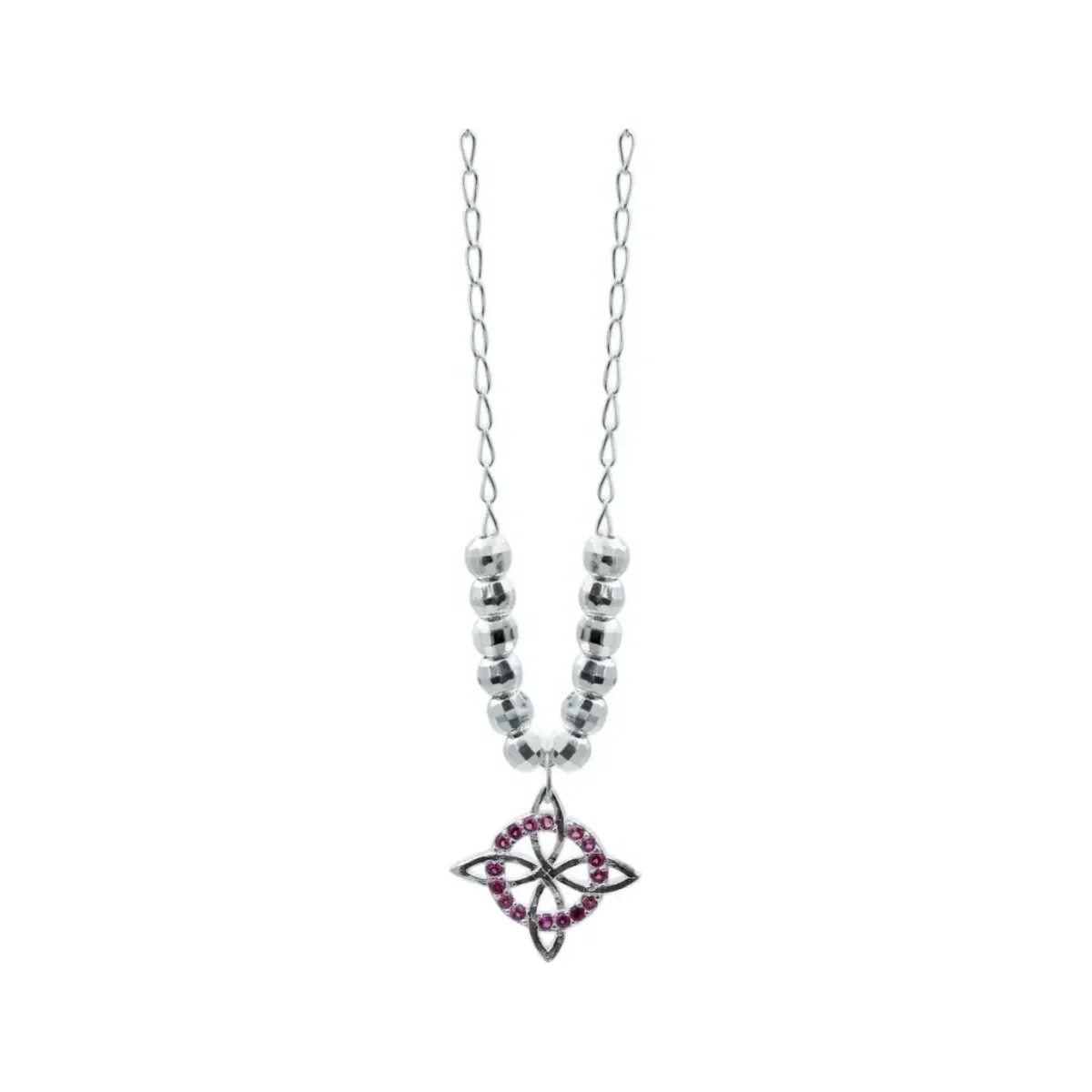 Collar Plata 925 Nudo de Bruja Bolita Diamantada Zirconia Fucsia - Imagen 3