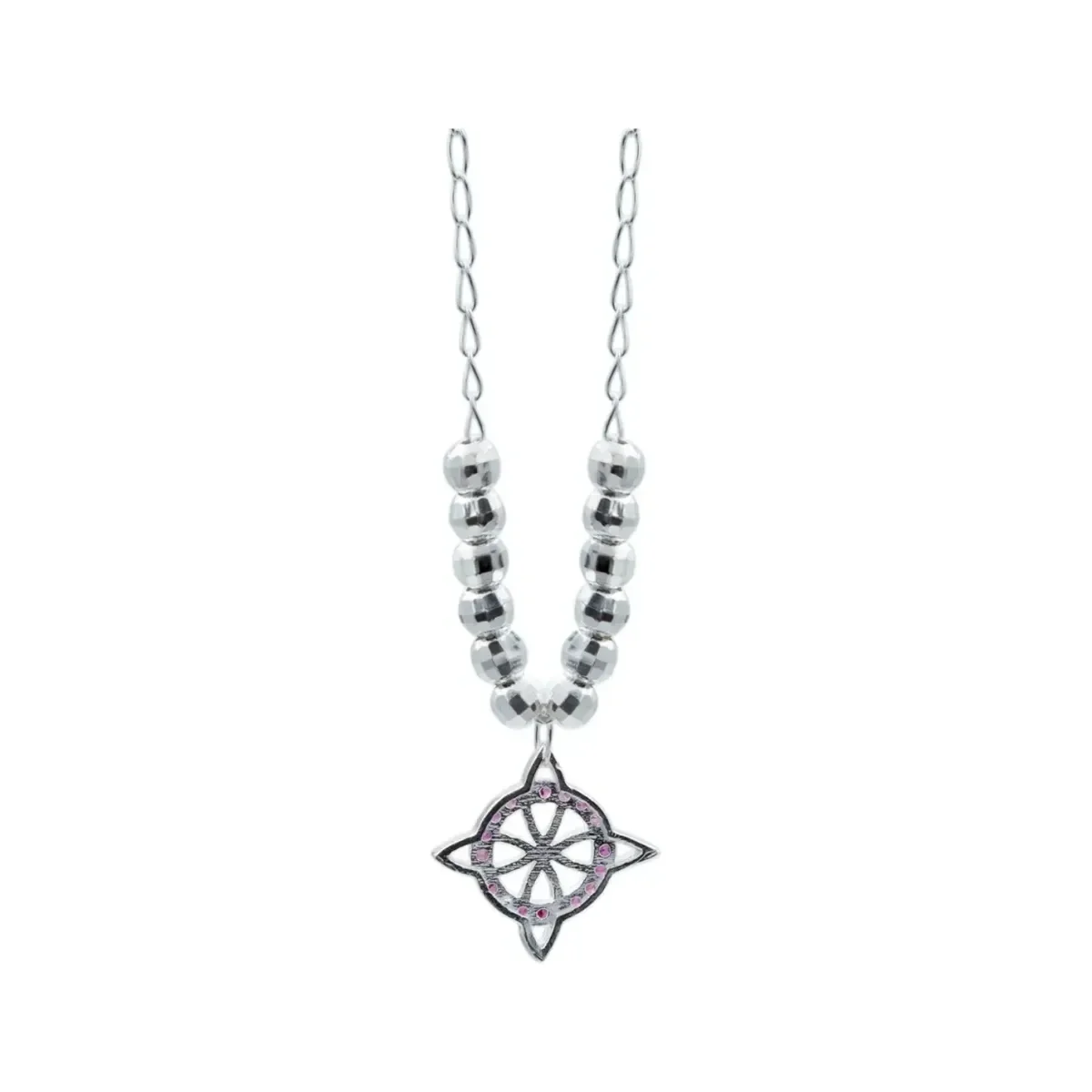 Collar Plata 925 Nudo de Bruja Bolita Diamantada Zirconia Fucsia - Imagen 4
