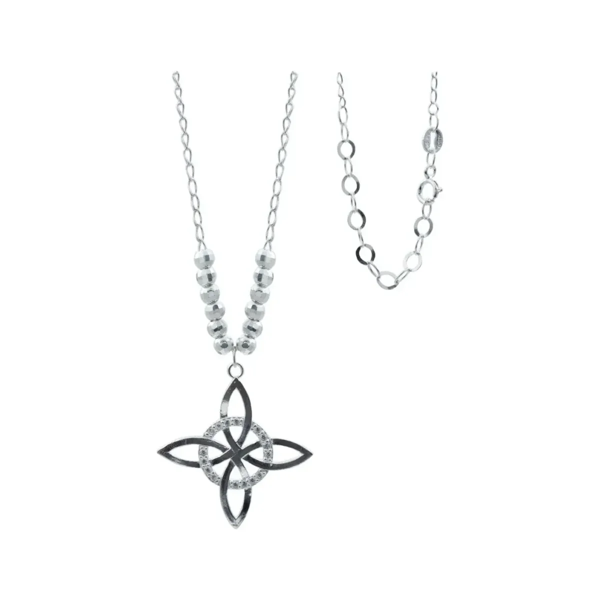 Collar Nudo de Bruja Celta en Plata .925 Nacional, dije de protección con bola lisa y zirconia, joyería mística mexicana.
