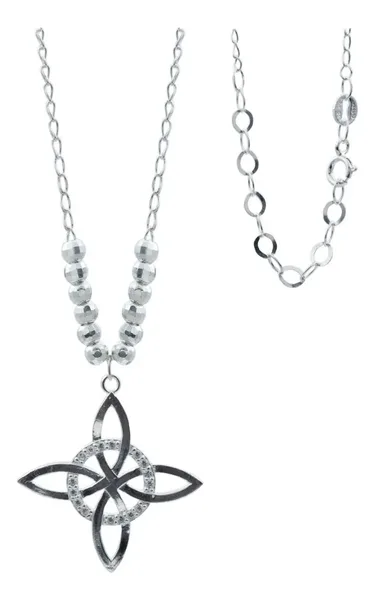 Collar Plata 925 Nudo de Bruja Celta con Bola Lisa y Zirconia - Imagen 1