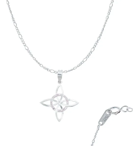 Collar Plata 925 Nudo de Bruja Celta Plano con Zirconia Rosa - Imagen 1