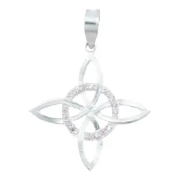 Collar Plata 925 Nudo de Bruja Celta Plano con Zirconia Rosa - Imagen 2