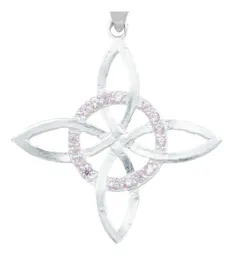 Collar Plata 925 Nudo de Bruja Celta Plano con Zirconia Rosa - Imagen 3