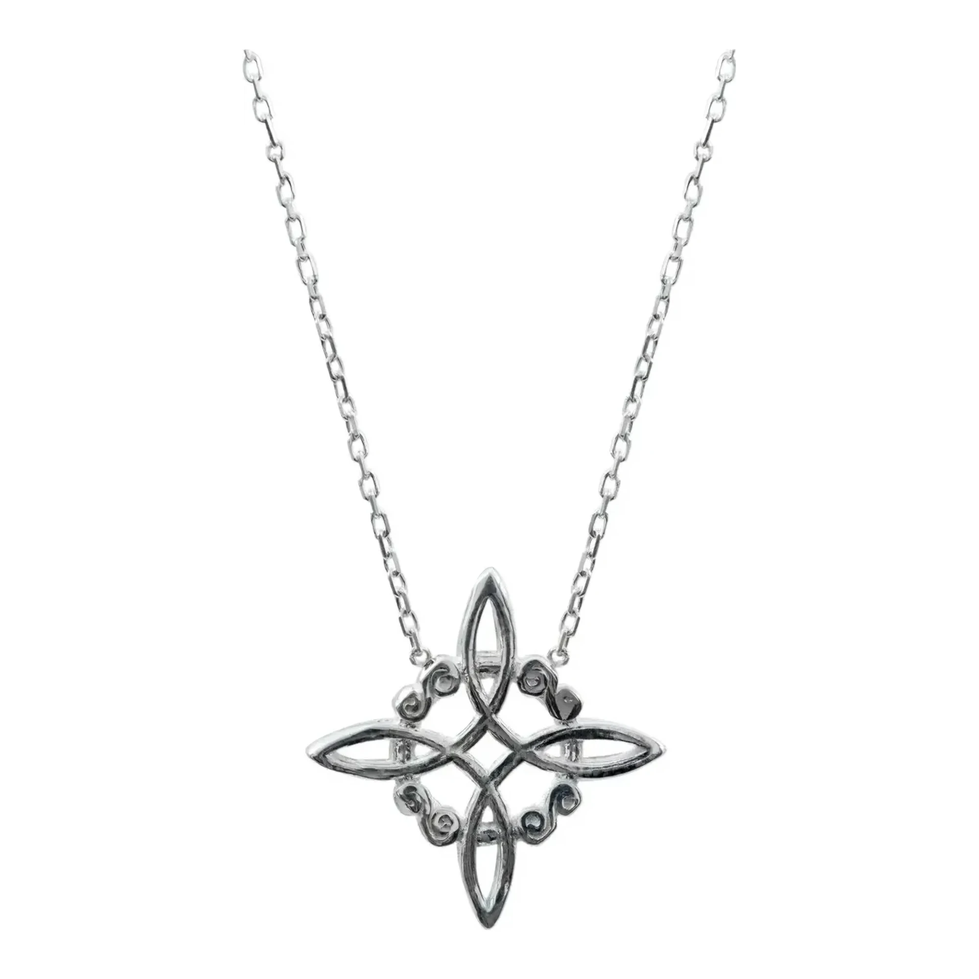 Dije nudo de bruja celta en plata ley 925 con acabado vaciado y cadena de 45 cm con broche bandola para proteccion dama