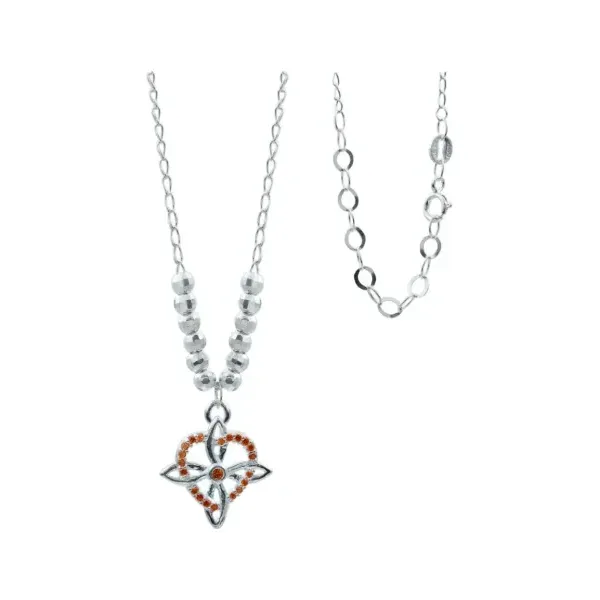 Collar Plata 925 Nudo de Bruja con Corazón y Zirconia Naranja - Imagen 1