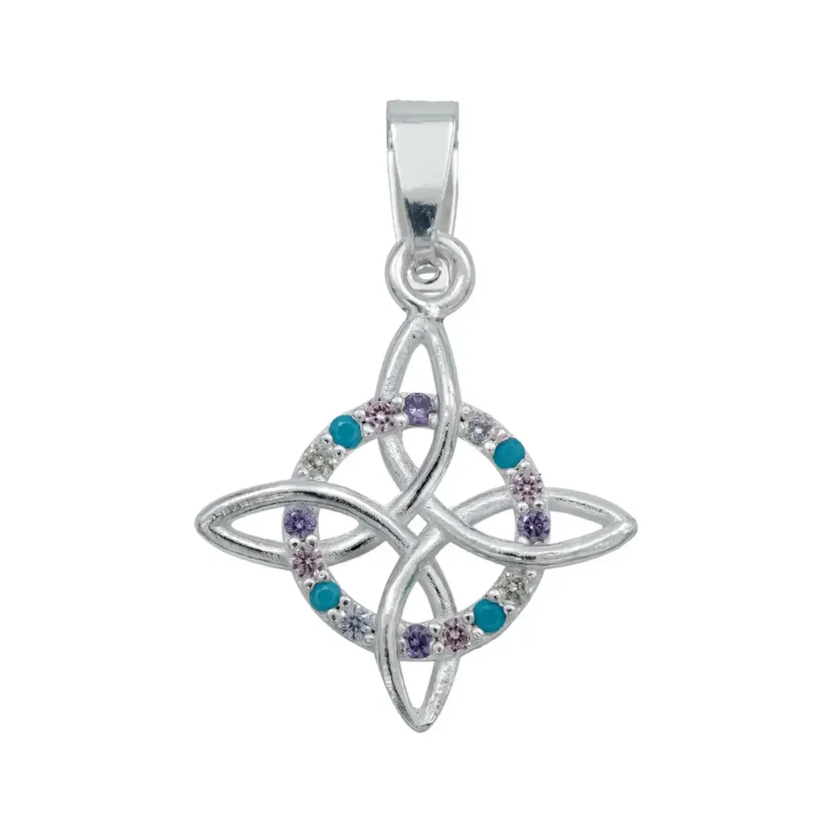 Collar Plata 925 Nudo de Bruja con Zirconia Multicolor y Cadena 45cm - Imagen 2