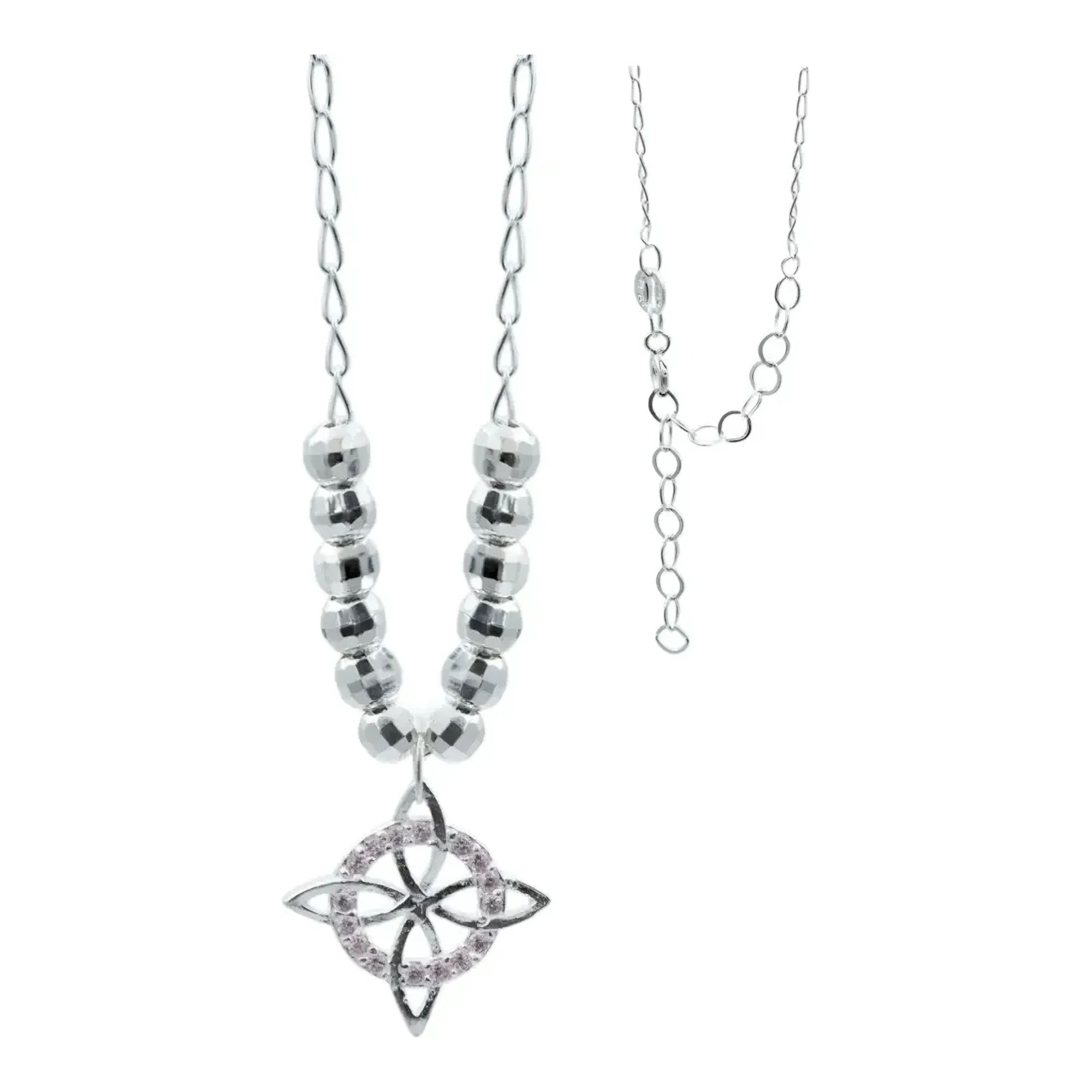 Dije nudo de bruja con cadena en plata .925 con gema zirconia rosa amuleto proteccion contra envidias hecho en Mexico 50cm
