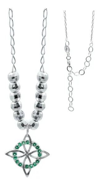 Collar Plata 925 Nudo de Bruja con Zirconia Verde Diamantada - Imagen 1