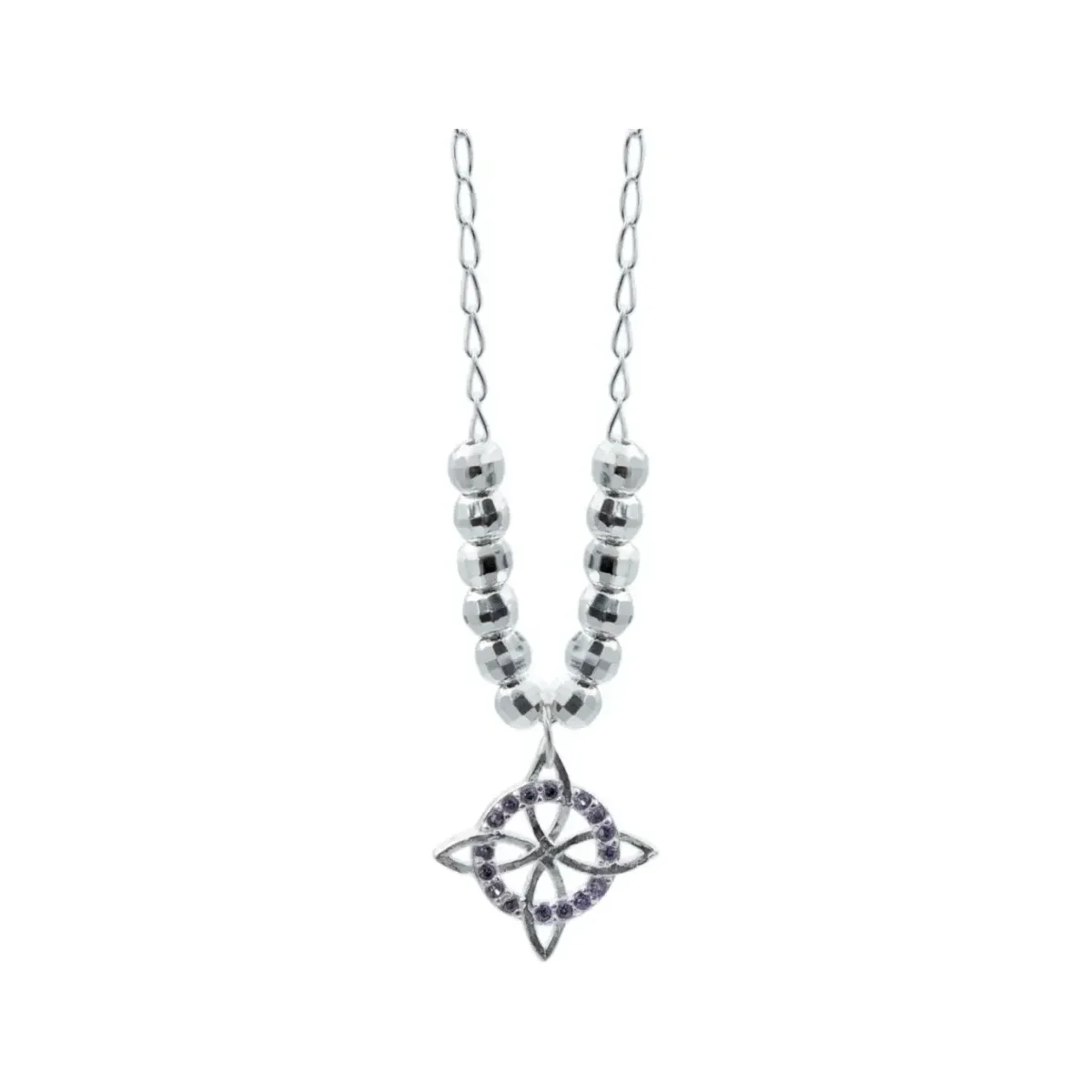 Collar Plata 925 Nudo de Bruja con Zirconia Violeta y Cadena Bolita - Imagen 2