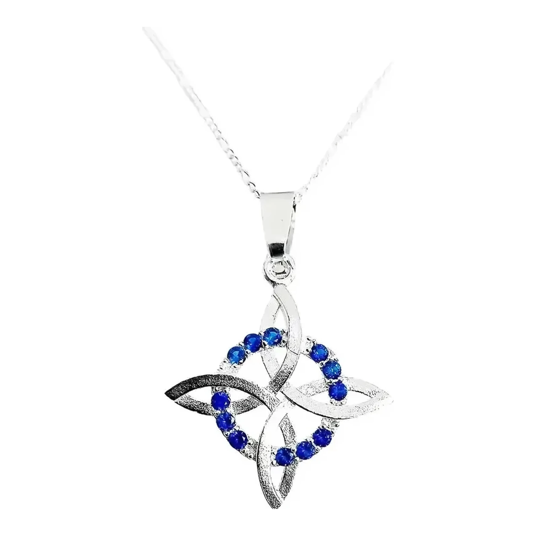 Collar Plata 925 Nudo de Bruja con Zirconias Azules y Cadena Figaro - Joyaris joyería mexicana