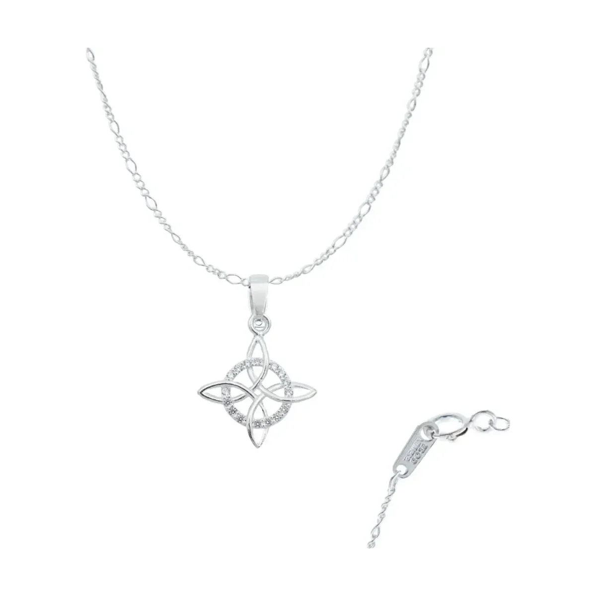 Collar de Plata .925 Nudo de Bruja con zirconias brillantes. Diseño místico y amuleto de protección, joyería de plata mexican