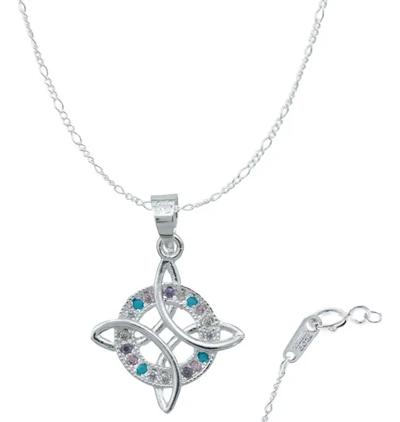 Collar Plata 925 Nudo de Bruja con Zirconias Multicolor y Cadena - Imagen 1