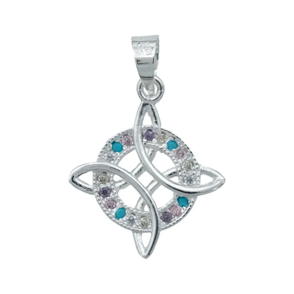 Collar Plata 925 Nudo de Bruja con Zirconias Multicolor y Cadena - Imagen 2