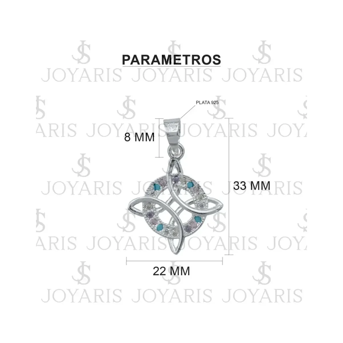 Collar Plata 925 Nudo de Bruja con Zirconias Multicolor y Cadena - Imagen 5
