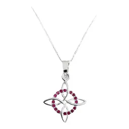 Collar Plata 925 Nudo de Bruja con Zirconias Rosas Cadena Estilo Liso 55cm - Imagen 1