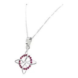 Collar Plata 925 Nudo de Bruja con Zirconias Rosas Cadena Estilo Liso 55cm - Imagen 2