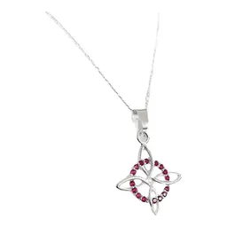 Collar Plata 925 Nudo de Bruja con Zirconias Rosas Cadena Estilo Liso 55cm - Imagen 3