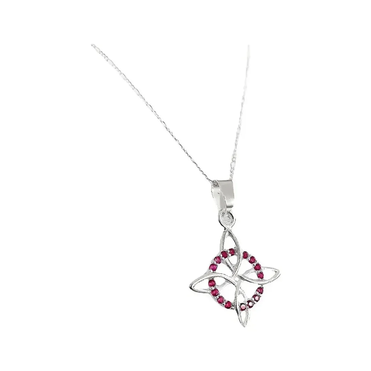 Collar Plata 925 Nudo de Bruja con Zirconias Rosas Cadena Estilo Liso 55cm - Imagen 3