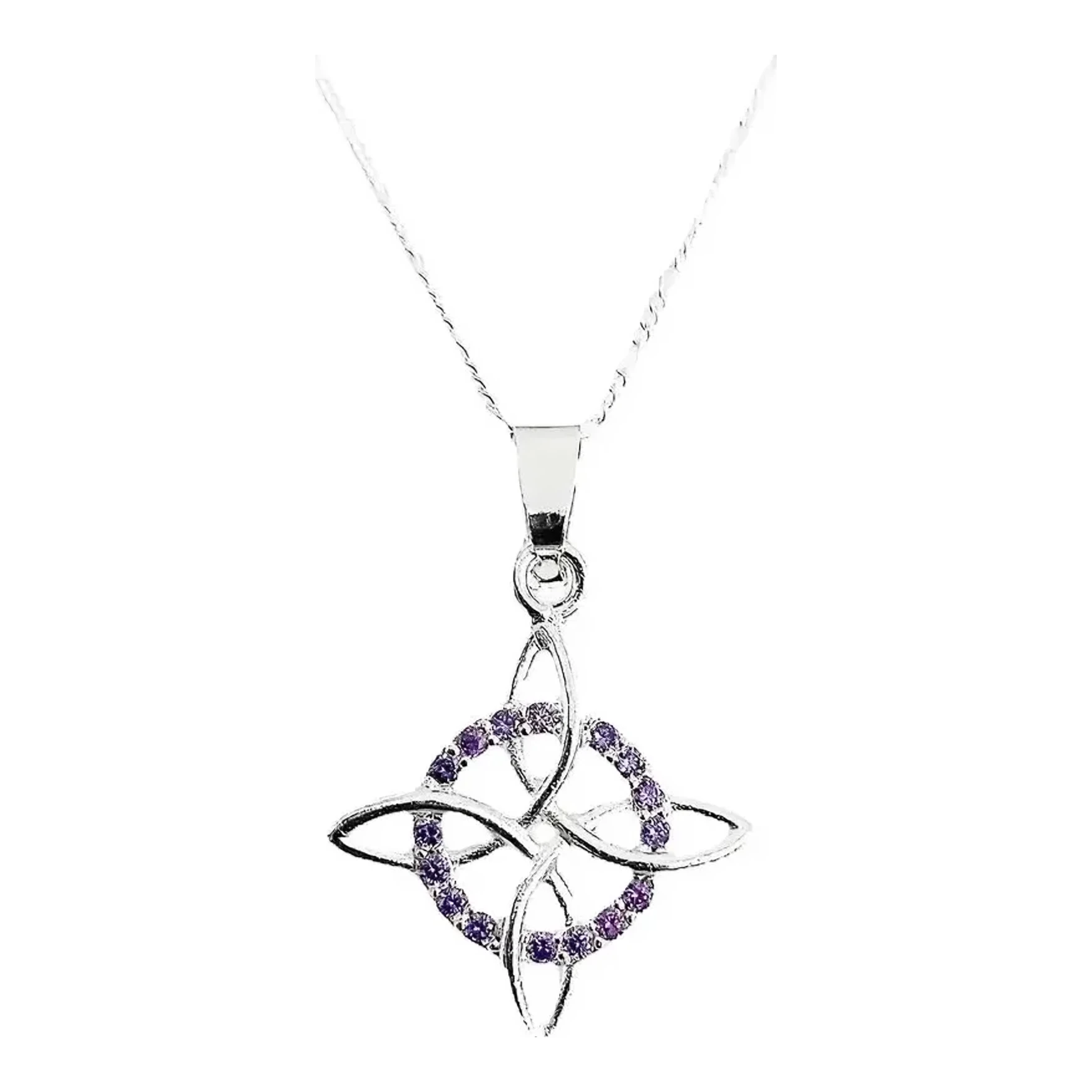 Dije nudo de bruja morado con zirconias violeta en plata .925 nacional y cadena figaro 3x1 de 55 cm amuleto contra envidias
