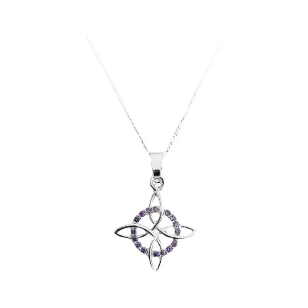 Collar Plata 925 Nudo de Bruja con Zirconias Violeta 55cm - Imagen 1