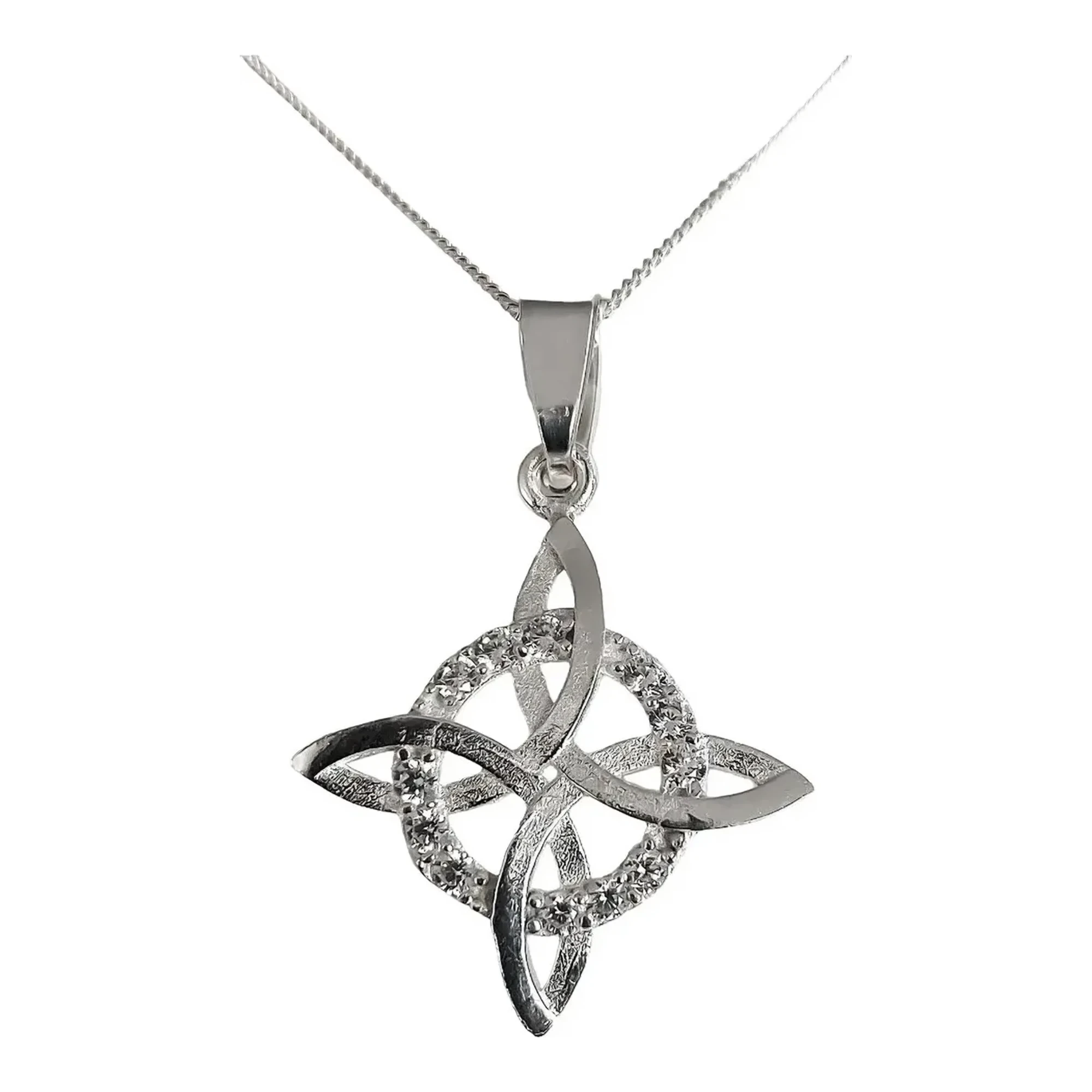 Collar dije nudo de bruja celta en plata ley 925 con zirconias brillantes incrustadas y cadena barbada de 50 cm Joyaris