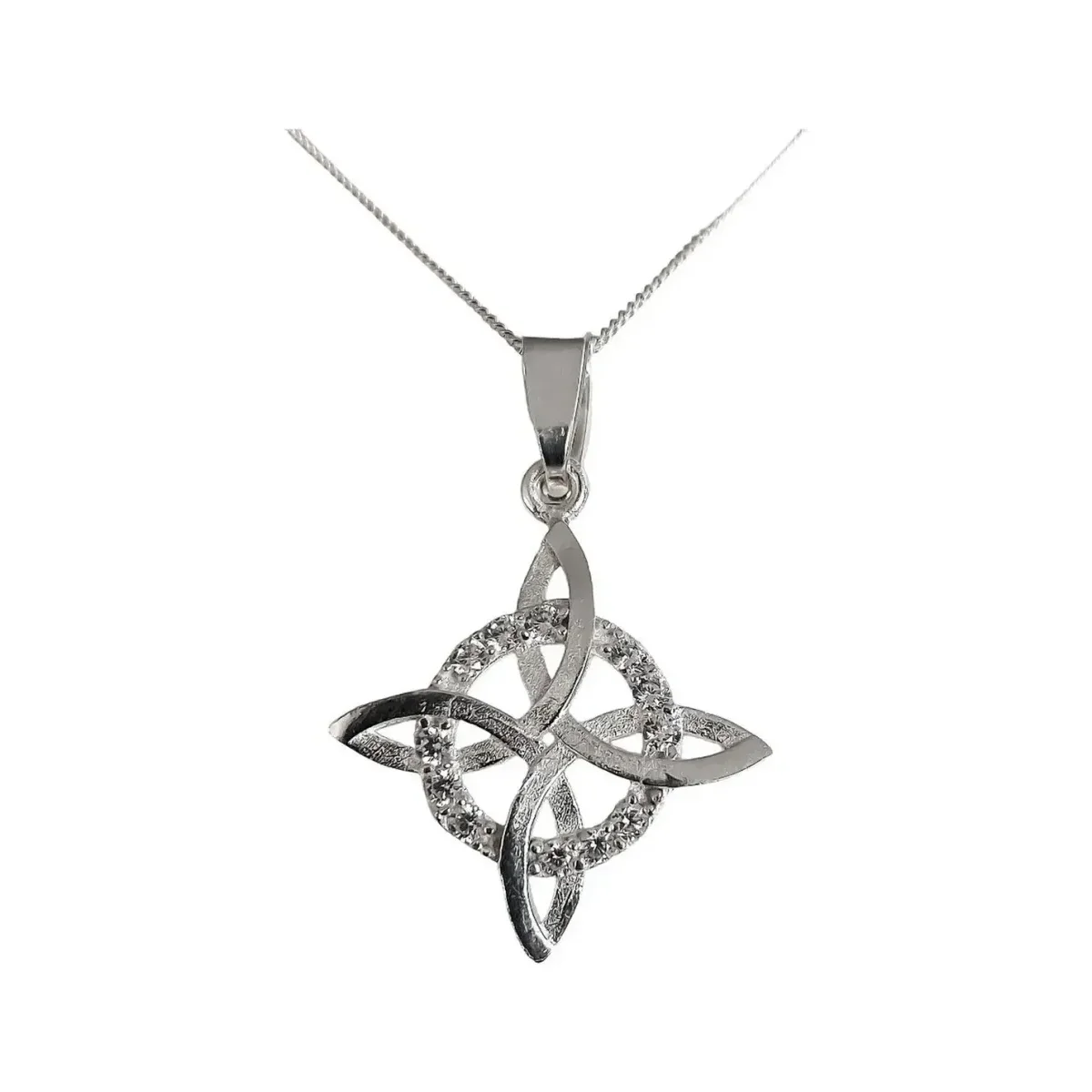 Collar Plata 925 Nudo de Bruja con Zirconias brillantes, diseño esotérico y amuleto de protección mágica hecho a mano.