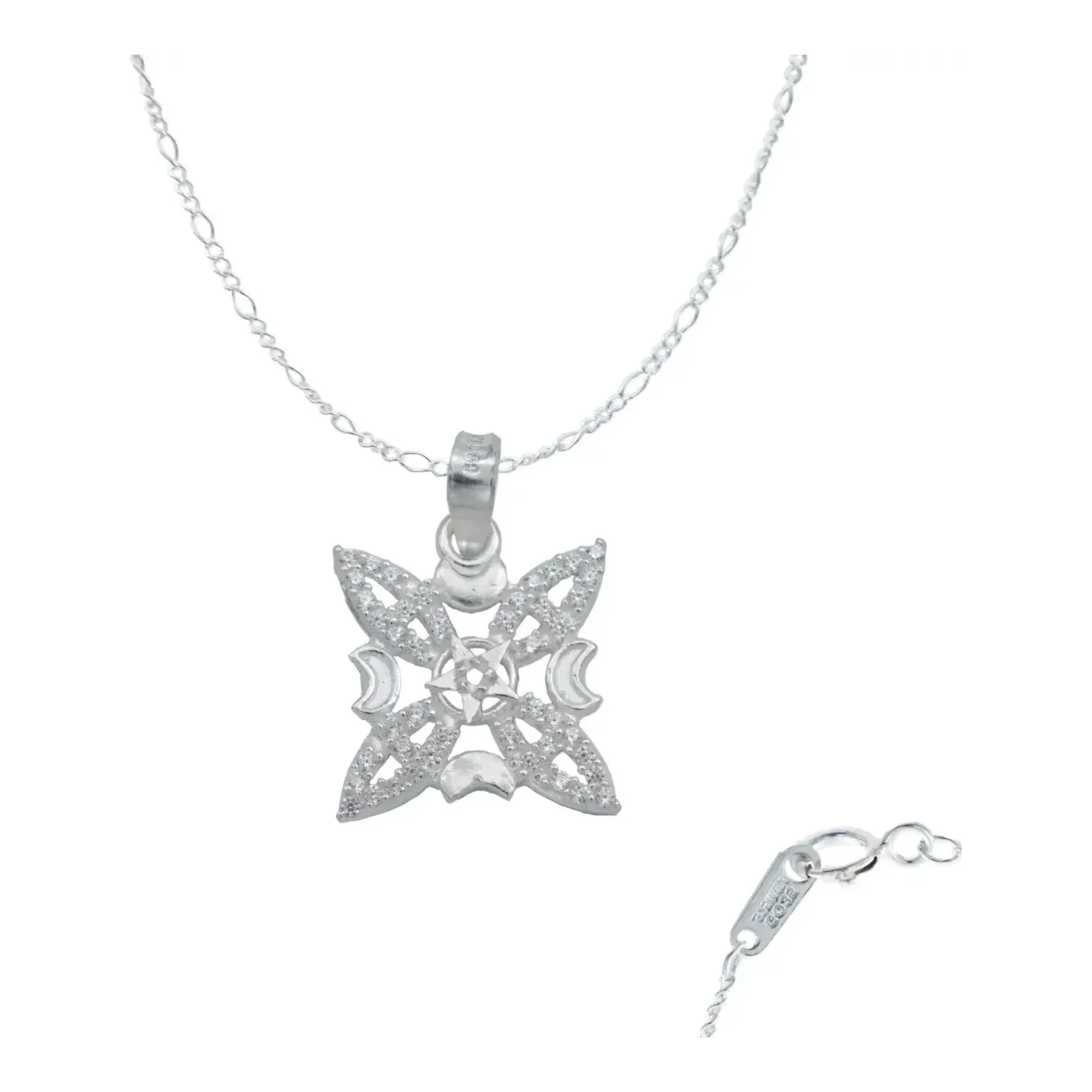 Collar dije nudo de bruja fases lunares en plata .925 con zirconia brillante y cadena Figaro de 50 cm para mujer Joyaris