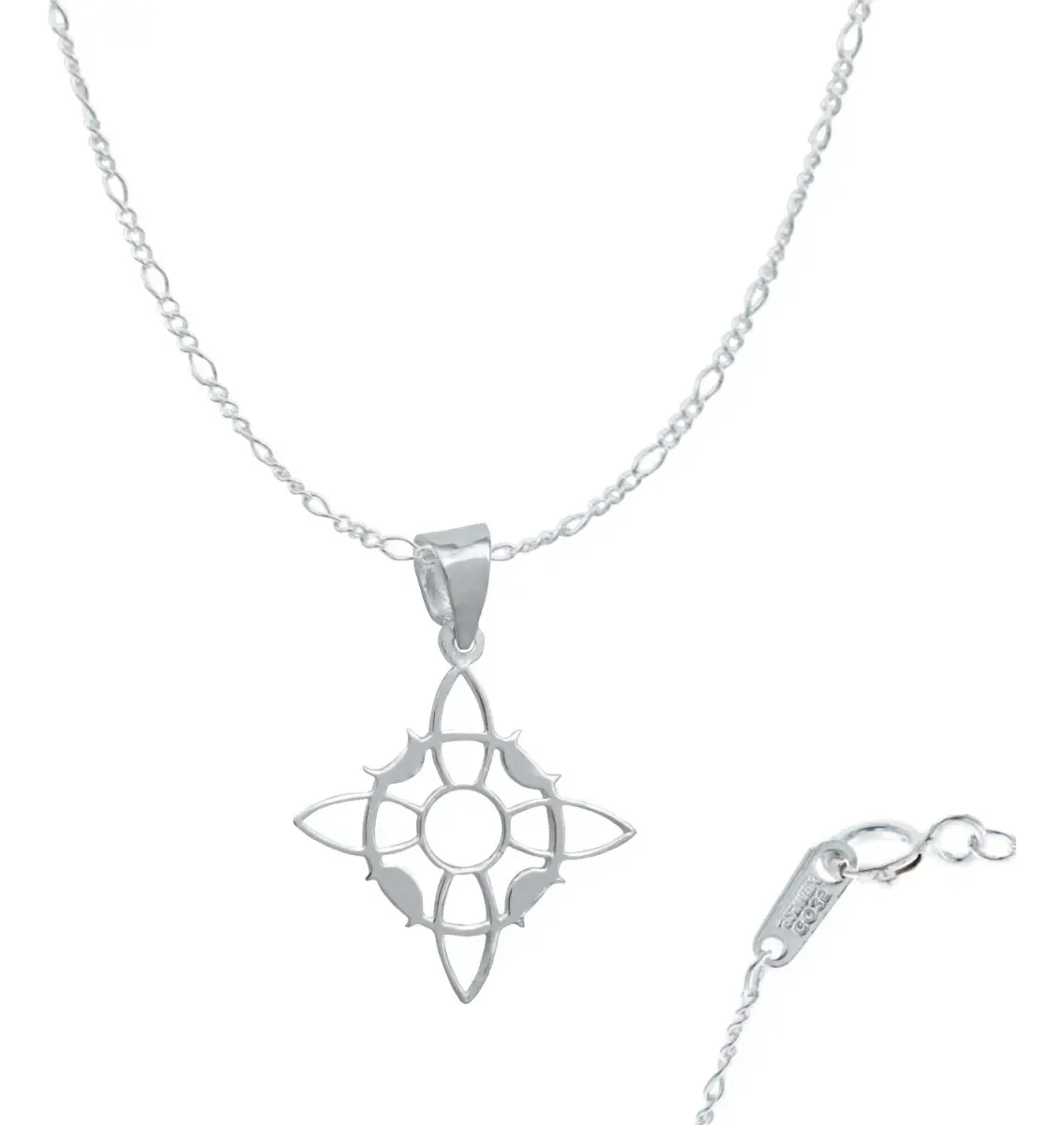Collar Plata .925 Nudo de Bruja místico con Fases Lunares y Zirconia brillante. Joyería artesanal mexicana, colgante luna eso