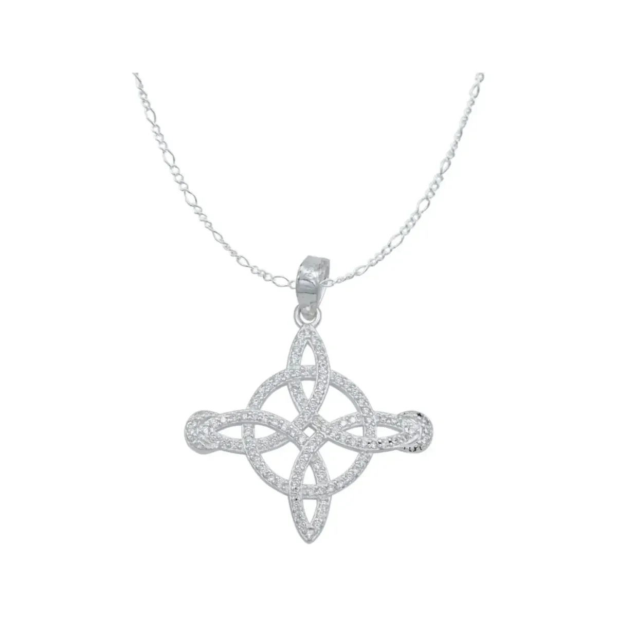 Collar Plata .925 Nudo de Bruja Lunas Zirconia brillante, dije de protección místico, joyería artesanal mexicana Taxco.