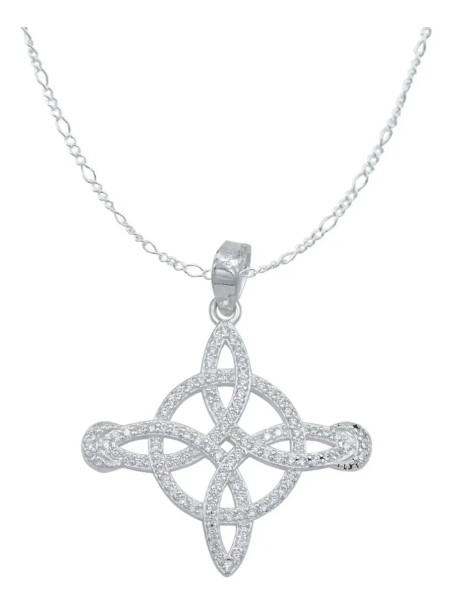 Collar Plata .925 Nudo de Bruja con Lunas y Zirconia brillante. Joyería de plata mexicana hecha a mano Taxco, regalo mujer.
