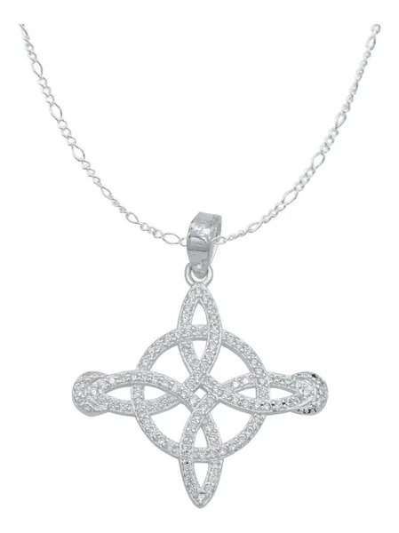 Collar Plata 925 Nudo de Bruja Lunas con Zirconia Brillante - Imagen 1
