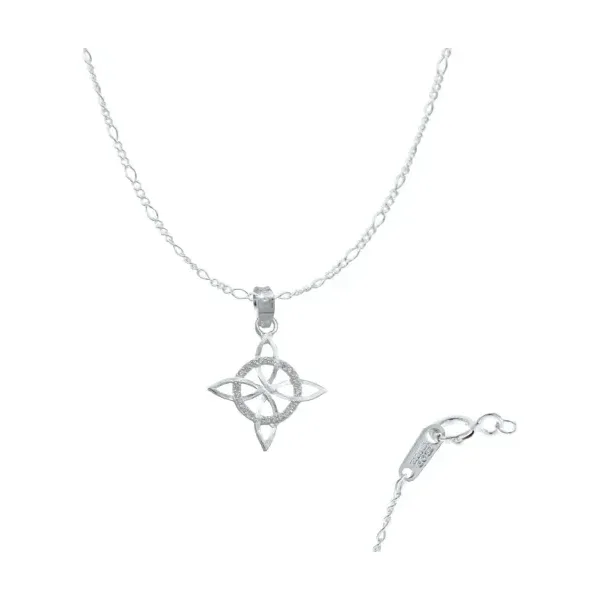 Collar Plata 925 Nudo de Bruja Plano con Zirconia Cadena 50cm - Imagen 1
