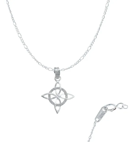 Collar Plata 925 Nudo de Bruja Plano con Zirconia Cadena 50cm - Imagen 1