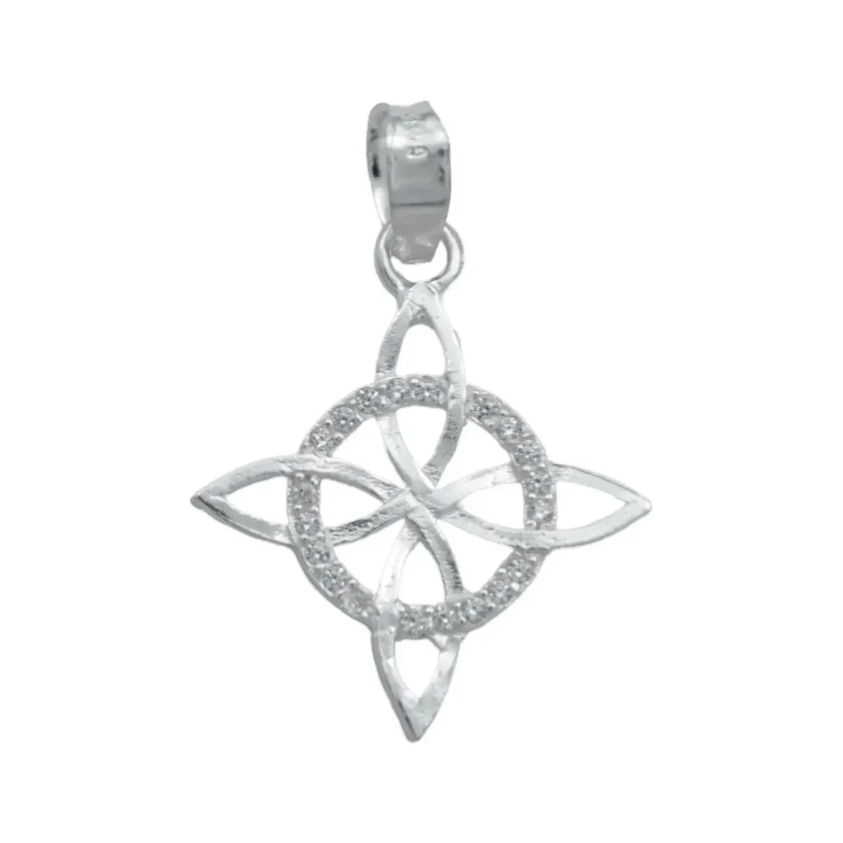 Collar Plata 925 Nudo de Bruja Plano con Zirconia Cadena 50cm - Imagen 2