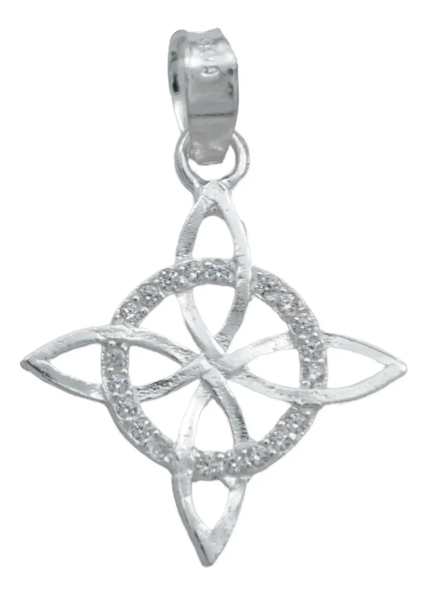 Collar Plata 925 Nudo de Bruja Plano con Zirconia Cadena 50cm - Imagen 1