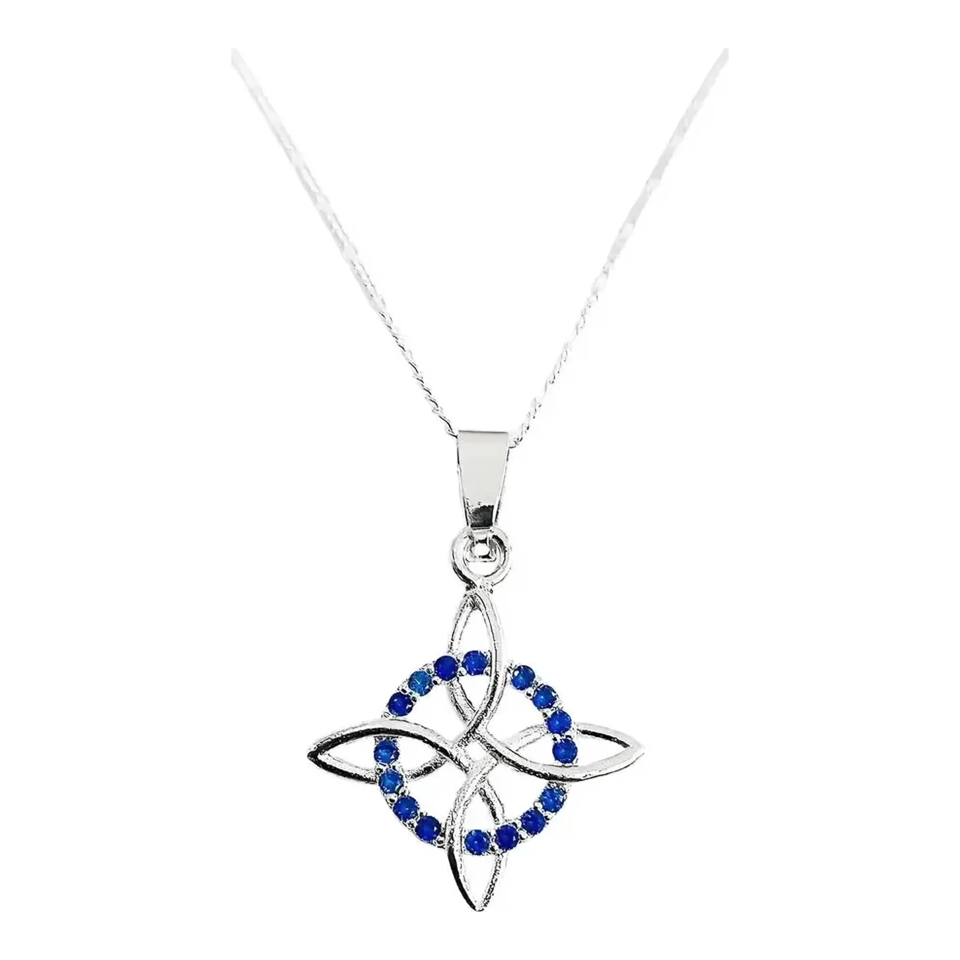 Dije nudo de bruja con cadena plata .925 nacional zirconia azul brillante dije nudo celta amuleto contra envidias mujer 45cm