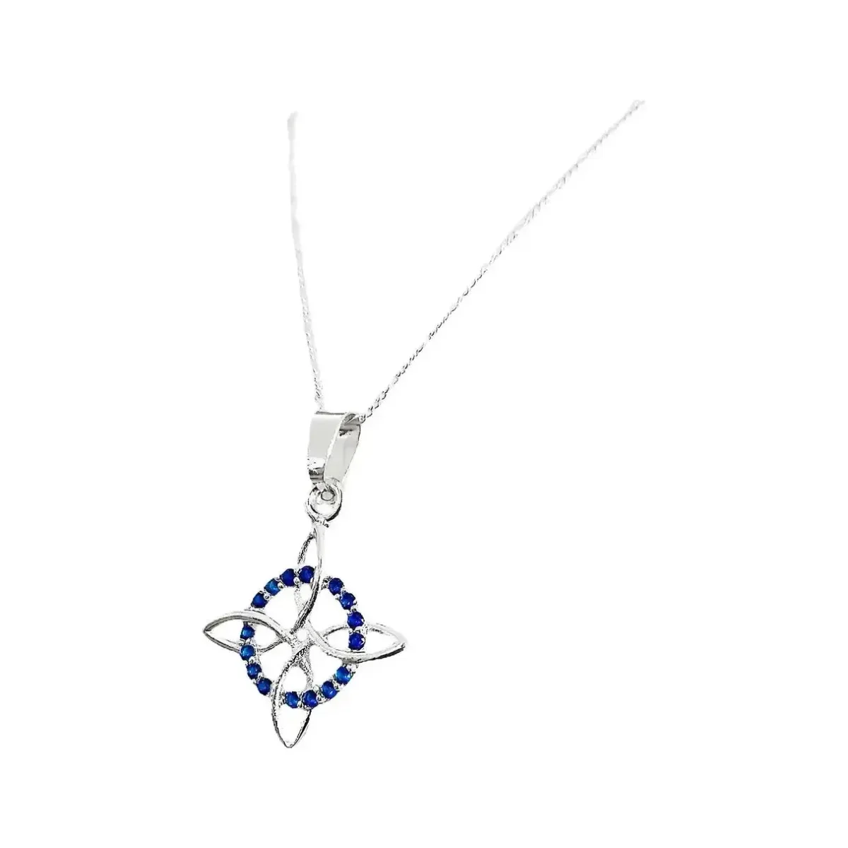 Collar Plata .925 Nudo de Bruja Zirconia Azul Cadena 45cm - Imagen 2