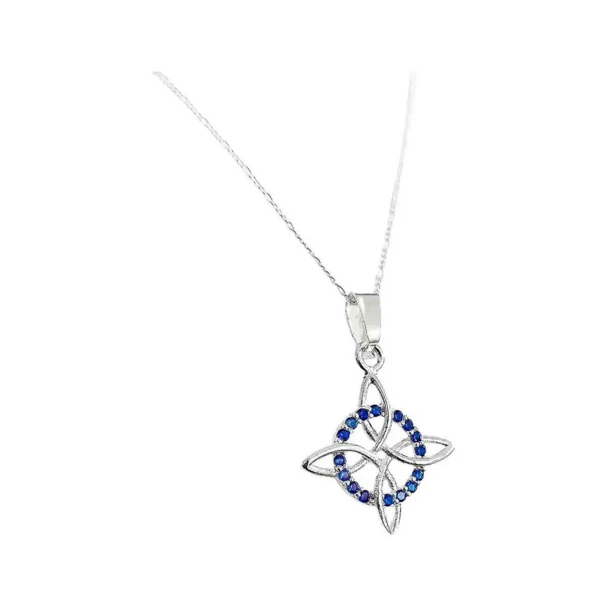 Collar Plata .925 Nudo de Bruja Zirconia Azul Cadena 45cm - Imagen 3