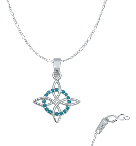 Collar Plata 925 Nudo de Bruja Zirconia Turquesa Cadena 45cm - Imagen 1