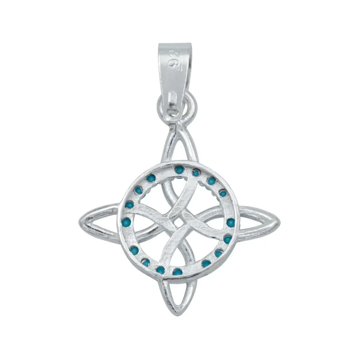 Collar Plata 925 Nudo de Bruja Zirconia Turquesa Cadena 45cm - Imagen 4