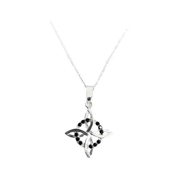 Collar Plata 925 Nudo de Bruja Zirconias Negras Cadena Figaro - Imagen 1