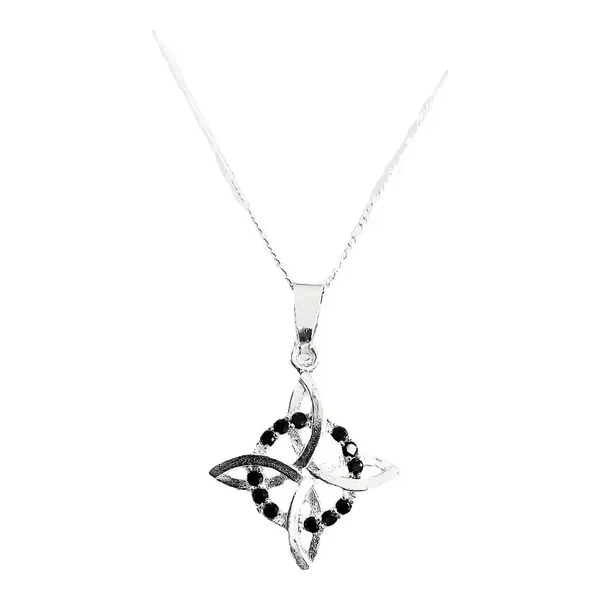 Collar Plata 925 Nudo de Bruja Zirconias Negras Cadena Figaro - Imagen 1