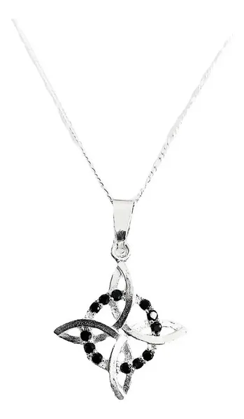 Collar Plata 925 Nudo de Bruja Zirconias Negras Cadena Figaro - Imagen 1