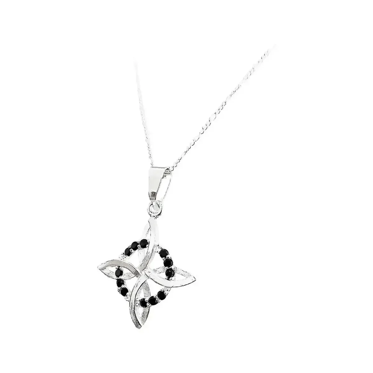 Collar Plata 925 Nudo de Bruja Zirconias Negras Cadena Figaro - Imagen 2